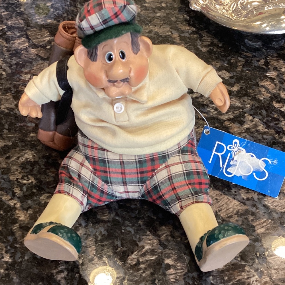 Russ Plaid Golfer Figurine with Green and Red Accents